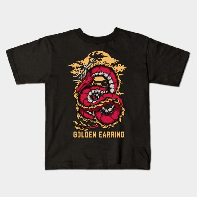 Flying Dragon Golden Earring Kids T-Shirt by Teropong Kota